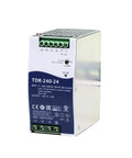 Bulletproof 240W Din Rail Power Supply 24V 10A with compact design, clear labeling, suitable for industrial control panels.