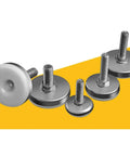 Adjustable Furniture Leveling Feet Set With Stainless Steel And Nylon Base Easy Height Adjustment Multi Size Options M6 M8 M10 Threads And 15 To 40mm Lengths 20 Pcs For Cabinets Tables Desks And Beds, stainless steel feet on white and yellow background