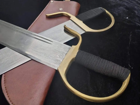Bart Cham Dao Damascus Steel Hand Made Sword With Brown Leather Sheath For Wing Chun Practice And Martial Arts Training