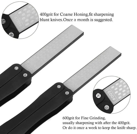 2 Pcs Portable Double Sided Diamond Knife Sharpening Stone 400 And 600 Grit Pocket Whetstone with black handles