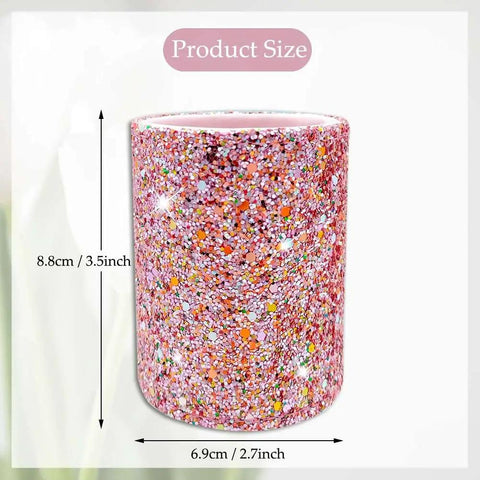 Glitter Pink Desk Pen Holder And Makeup Brush Organizer Cup for Office and Home Decor, 3.5 x 2.7 inch bling organizer