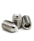 M6x12 Pom Ball Spring Plunger Screw With 304 Stainless Steel Set Screws showing three pieces with white ball tip for toolboxes.