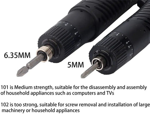 Close-up view of 5mm chuck on Electric Screwdriver Set With Adjustable Torque 5mm Chuck 110 220V Interchangeable Bits Ergonomic Anti Slip Handle One Key Forward And Reverse Handy DIY Drill Tool For Home Improvement And Projects.