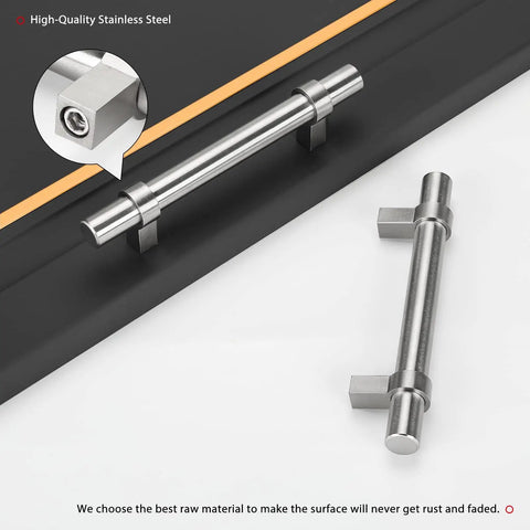 Close-up of 25 Pack 3 Inch Brushed Nickel Cabinet Pulls Satin Nickel Kitchen Drawer Handles with T Bar design