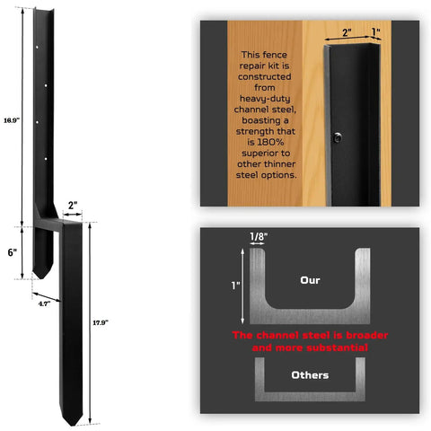 Heavy Duty Fence Post Repair Kit With Steel Ground Spike For Fixing Tilted Or Broken Wood Posts Double Leg Design Rust Resistant
