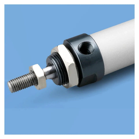 Close-up of mini pneumatic double-acting air cylinder in aluminum alloy with 75mm stroke and 25mm bore