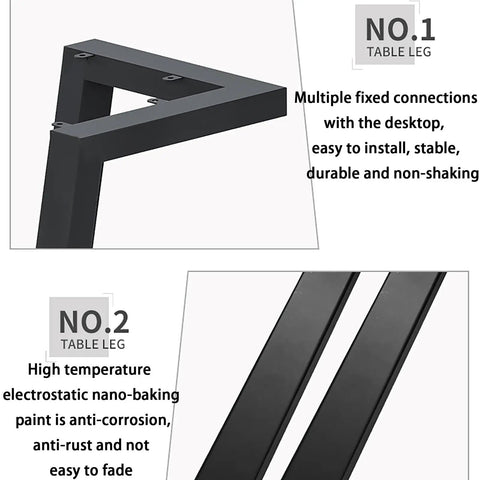 Heavy Duty Metal Double V Table Legs With Adjustable Foot Pads Rust Resistant Baked Finish Slick Modern Look No Sweat Assembly, showing stable installation features.