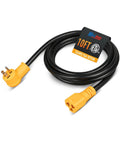 Heavy Duty 12 Awg Flat Extension Cord 10 Ft Outdoor Sjtw Power Adapter with yellow connectors and a black cable.