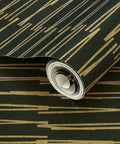 Killer Indigo Geometric Gold Metallic Wallpaper Featuring Slick Fibrous Texture For Top Notch Home Decor And Eco Friendly Vibes That Upgrade Your Space Instantly - rolled view