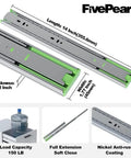 Heavy Duty 14 Inch Soft Close Drawer Slides With Full Extension Ball Bearing Side Mount, 150 Lb Load Capacity, Built To Last