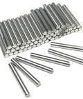 64 Pack 5mm x 40mm Dowel Pins for Shelves and Furniture, 304 Stainless Steel Wood Pegs For Tight Fits, Ground Precision Tolerances, Built Tough Metal Dowel Rods For Everyday Repairs, stainless steel dowel pins laid out