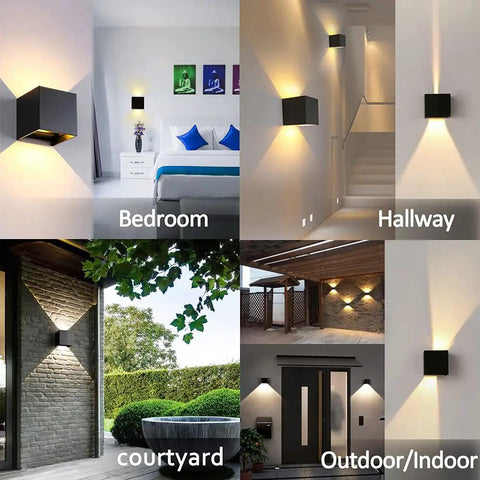 12W LED Wall Sconces Set of 2 Black Up and Down Square Wall Lamps 3000K Warm White Indoor Outdoor Lighting in various settings
