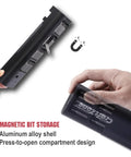Mini Electric Screwdriver Set With 0.5 Nm Torque And 20 Precision S2 Steel Bits featuring magnetic bit storage in aluminum alloy shell.