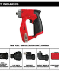 Slick Brushless Drill Driver With Four Versatile Heads Compatible With Milwaukee M12 Tools Lightweight Power Tool in red and black.