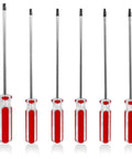 Heavy Duty Magnetic Torx Screwdriver Set With Ergonomic Handles Includes Six Star Bits T10 T15 T20 T25 T27 T30 forged chrome vanadium steel.