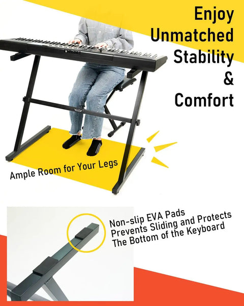 Person using Z Style Keyboard Stand With Adjustable Width For 61 And 88 Key Keyboards Sturdy Durable Digital Piano Stand