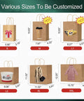 Custom Dope Design Paper Shopping Bags With Handles In Brown And White Six Sizes From S To XL Pack Of 10 To 1000 Personalized Kraft Paper Bags For Logos Text Or Images Eco Friendly Retail Or Event Use displayed in various sizes