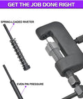 Beefy Heavy Duty Motorcycle Chain Breaker And Splitter Tool Kit with spring-loaded riveter and even pin pressure components visible.