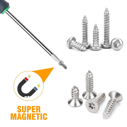 Top Shelf 11 Piece Tamper Proof Torx Bit Set Built Tough With Heavy Duty S2 Steel Screwdriver with magnetic tip and screws.