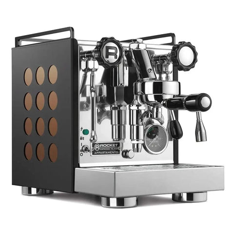 Appartamento Espresso Machine and Eureka Mignon Notte Grinder Bundle in Copper Finish for Home Baristas, front view