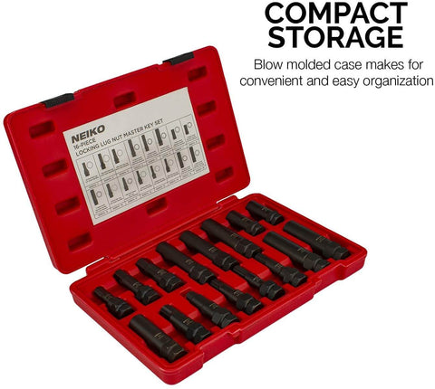 16 Piece Lug Nut Key Set And Wheel Lock Removal Tool Kit For Aftermarket And Factory Wheels SAE And Metric Lock Keys in red case