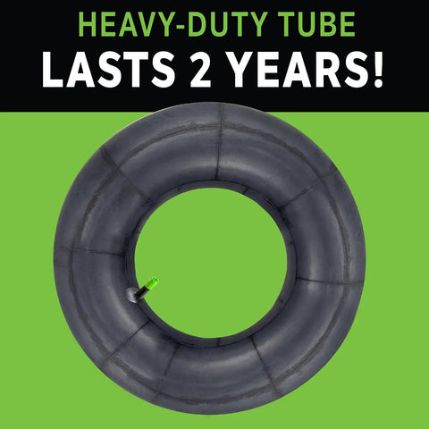 Heavy Duty Self Sealing Inner Tube With Preloaded Sealant, durable construction visible on green background, circular shape