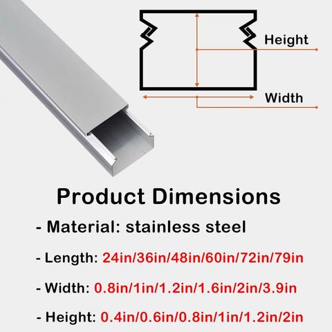 Stainless Steel Pro Grade Floor Cable Cover Kit Self Adhesive 72 Inch Long 3.9 Inch Wide 2 Inch High dimensions chart