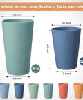 12 Piece Wheat Straw Cups Set With 6 Colorful 12 Oz Cups And 6 Colorful 20 Oz Cups Unbreakable BPA Free Reusable Plastic Drinking Cups