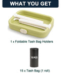 Foldable Trash Bag Holder For On The Go Cleanup Lightweight Collapsible Trash Bag Stand Perfect For Camping Outdoors Cars And Home Easy Assembly Compact Storage Includes 15 Bags; green holder with roll of 15 bags