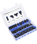 Push To Connect 60 Piece Air Hose Fittings Kit 1/4 Inch Tube Includes 15 Splitters 15 Elbows 15 Tees And 15 Straights
