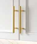 Brushed Gold Cabinet Handles 10 Pack 3 Inch Stainless Steel Drawer Pulls Durable Kitchen Cabinet Hardware With 76mm Hole Centers And 127mm Total Length For Dresser Wardrobe Bathroom And Bedroom Easy DIY Upgrade installed on cabinets
