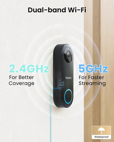 2K Outdoor Video Doorbell Camera With 5G And 2.4G WiFi, Wired Setup, front view showing dual-band connection options