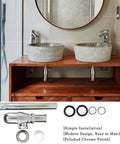 Chrome Round Bottle Trap Drain Kit For One And One Quarter Inch Waste Pipe Basin Bottle Trap With Smooth Interior displayed under dual vessel sinks