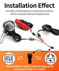 Installation of All In One Ebike Front Headlight And Tail Light With Built In Horn Switch Cable Kit showing components and connections.