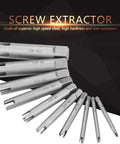 Heavy Duty 20 Piece Tap Extractor Set With 3 4 Flute Design for removing broken taps and stripped screws displayed on dark background.