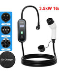 Heavy Duty Portable Level 2 EV Charger With 240 Volt Plug And Play Hookup No Sweat Setup Hella Durable IP67 Weatherproof 3.5 KW Electric Vehicle Charging Cable For Weekend Getaways with connector types.