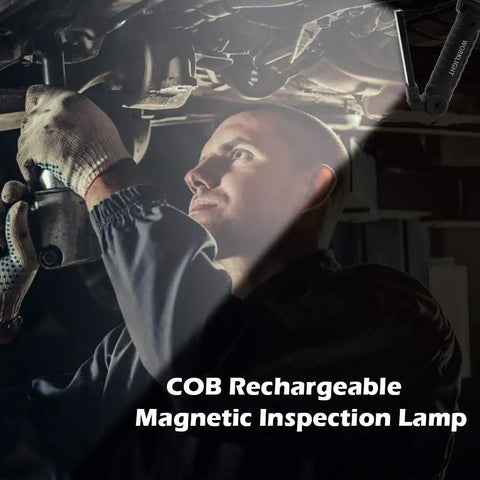 Mechanic using Two Pack LED Work Lights USB Rechargeable COB Light With Magnetic Base 360 Degree Rotation Five Modes Folding Flashlight Inspection Light for car repair