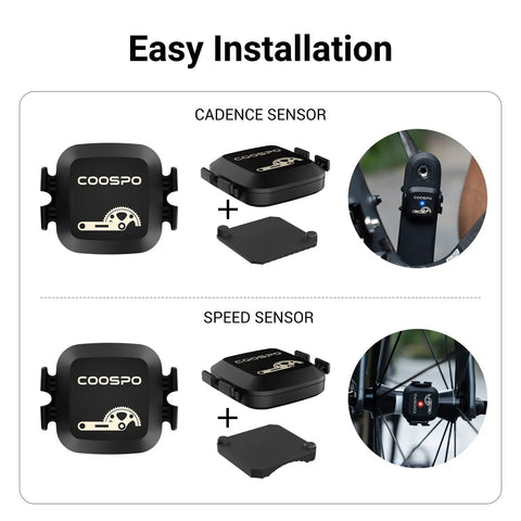 Dual Bike Cadence And Speed Sensor Kit With Wireless Bluetooth And ANT Plus, showing installation on bike for real-time tracking