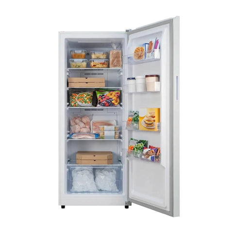 Inside view of 14 Cu Ft Convertible Upright Freezer And Refrigerator In Warm White Panel Featuring Hassle Free Mode.
