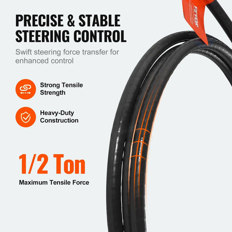 Long 17 Foot Boat Steering Cable With Three Quarter Inch Standard Tapered Shaft Marine Grade Alloy Build For Yachts Fishing Boats And Other Watercraft close-up showing tensile strength of 1/2 ton.