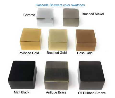 Color swatches for Heavy Duty 22 Inch Rectangular LED Shower System Wall Mounted With Bluetooth Audio in various finishes.