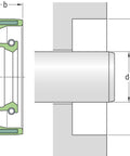 Technical diagram of a 52 X 100 X 10 mm shaft seal with single sealing lip for oil or grease ISO 6194 DIN 3760, heavy-duty machine part.
