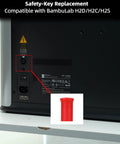 Solid 3 Piece Safety Key Kit Lock Down Your BambuLab H2D H2C H2S Printer Power Module Emergency Stop Switch Security Feature Is A Game Changer For All Your Daily Home Project Work Keeping Everything Legit Tight And Secure Now red plastic key shown on BambuLab H2D rear panel