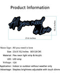 All You Need Is Love Neon Sign LED Light For Home Bar Party Decor, Customizable Neon Wall Art, 60x26cm product dimensions