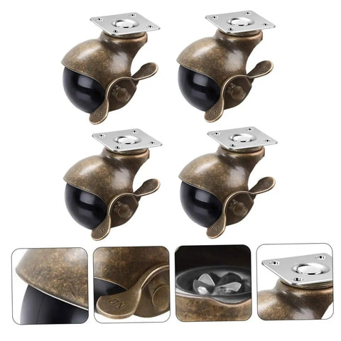 Vintage Brass Furniture Casters 2 Inch Heavy Duty Swivel Wheels With Rock Solid Brakes For Workbenches, set of four with locking mechanism.