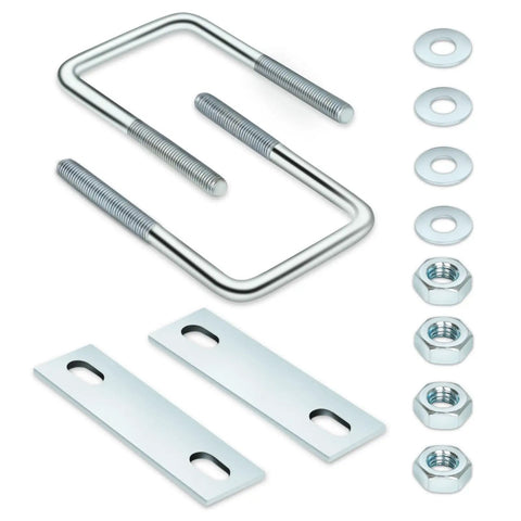Heavy Duty Square U-Bolt Clamp Kit For Trailers, 4 Sets, 25Mm Inner Width, 70Mm Length, Zinc Plated Carbon Steel M8 Hardware