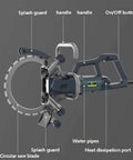 Pro Grade Ring Saw Wall Cutter Loaded With An 8800 Watt Engine For Sawing Concrete and Granite Blockouts Featuring Smooth Soft Start Motor Drive and Tight 27cm Groove Cutting Accuracy with detailed parts labeled.
