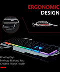 Full Size Mechanical Keyboard And Mouse Combo With Rgb Gaming Backlighting 104 Key Wired Usb features ergonomic design with floating keys and a detachable wrist rest.