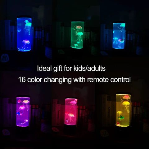 Jellyfish Lava Lamp 16 Color Changing USB LED Night Light Mood Lamp For Home Office Decor With Remote Control Ultra Quiet Ocean Vibe Desk Accent For Chill Ambiance displaying color variations.
