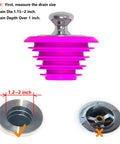 Pink Silicone Bathtub Stopper With Chrome Plated Handle For Standard Drains Super Snug Seal Zero Drip Guarantee Smooth Grip Straight Up Premium Bathroom Sink Plug Effortless Swap with measurement details.